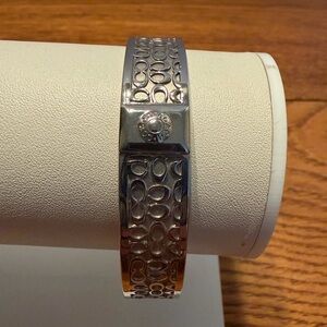 Coach Silver-Tone Signature C Logo embossed Bangle Bracelet